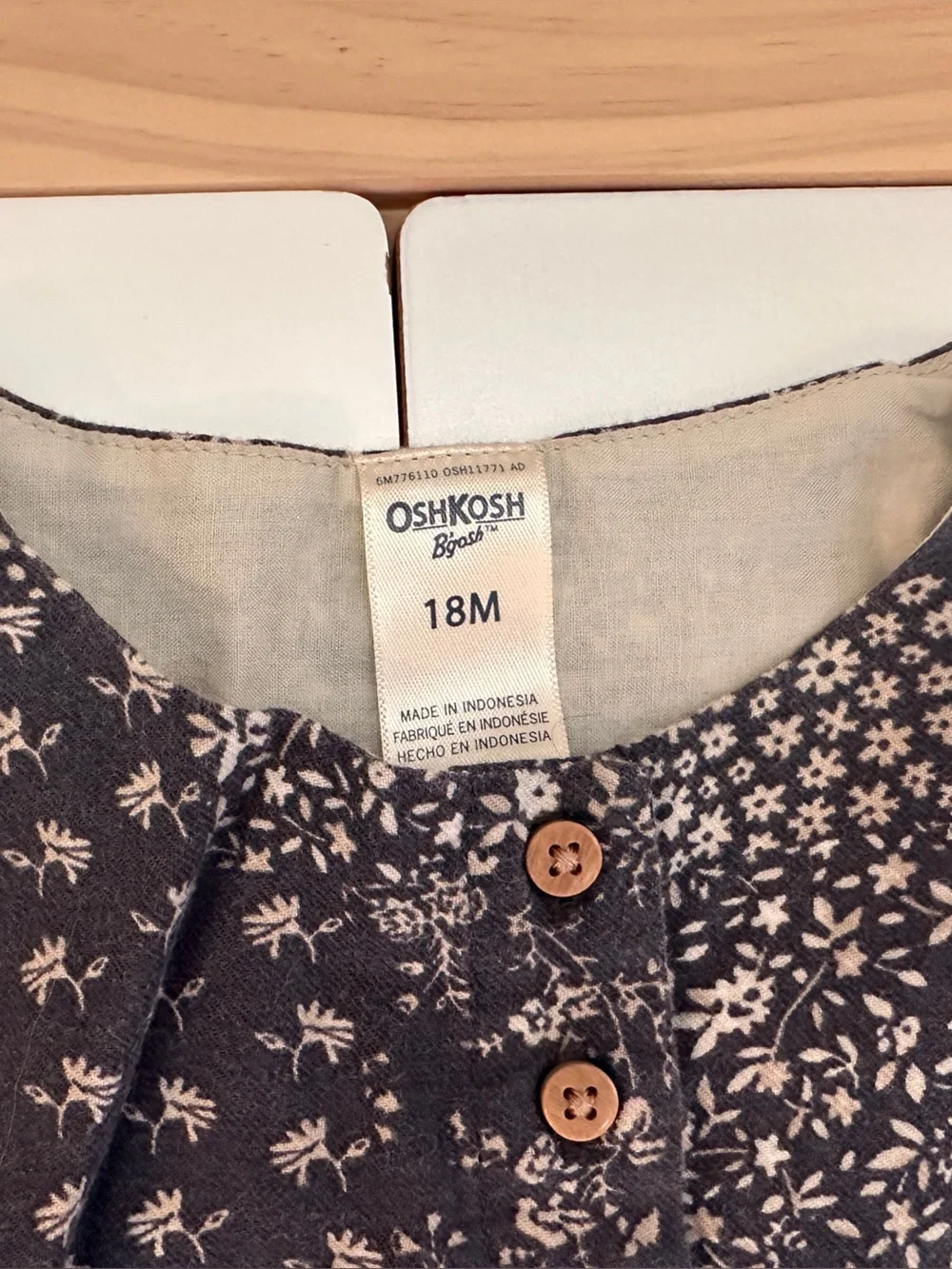 OshKosh B’gosh Long Sleeve Grey Floral Patchwork Dress 18m